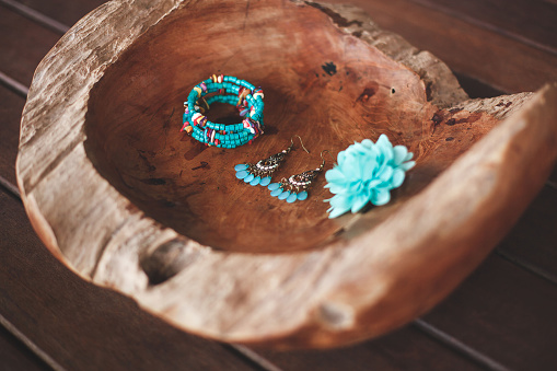 The fruit of the Coco de Mer. The decoration of the bride. Flower. Bracelet. Earrings. Tiffany..