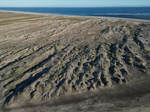 sand dunes desert by the pacific ocean in Puerto chale magdalena bay aerial view panorama baja california sur