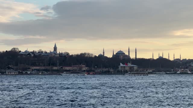Istanbul Bosphorus panoramic view. Istanbul landscape beautiful sunset with clouds Suleymaniye mosque.
