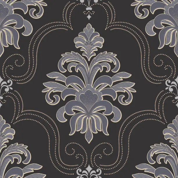 Vector illustration of Damask seamless pattern element. Vector classical luxury old fashioned damask ornament, royal victorian seamless texture for wallpapers, textile, wrapping. Vintage exquisite floral baroque template.