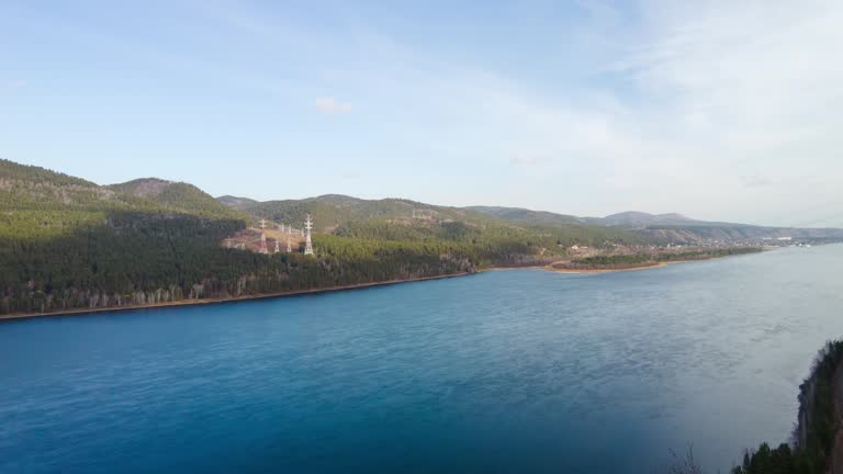 The famous view of the Yenisei River, from the Sliznevo observation deck, time lapse