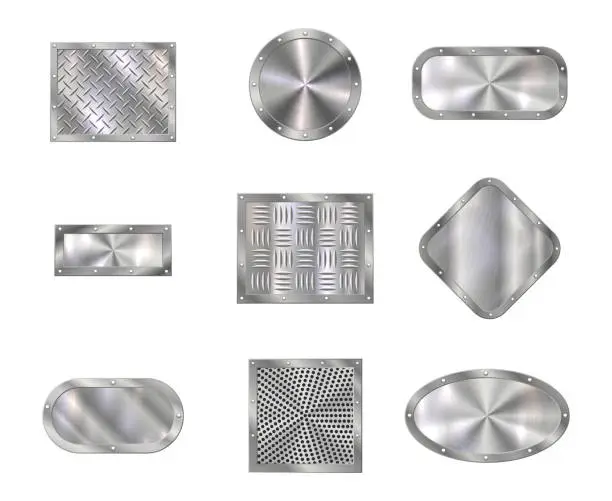 Vector illustration of Metal plates on steel screw rivets, floor tiles