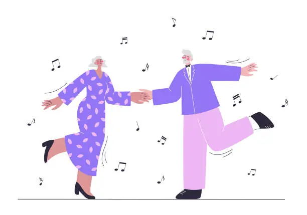 Vector illustration of Happy senior couple dancing on a date