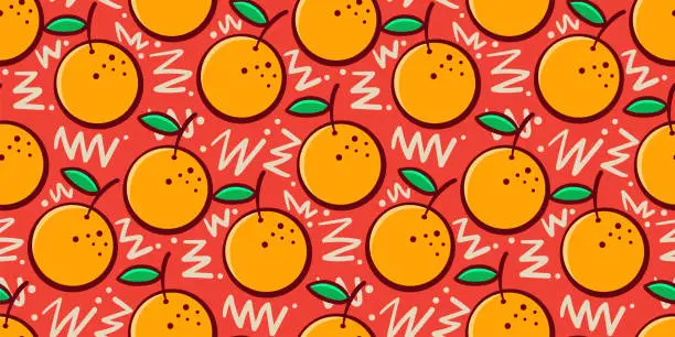 Vector illustration of Doodle orange fruit cartoon seamless pattern
