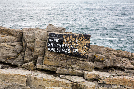 Portland, USA - 31 August 2014: Location of the shipwreck the Annie C. Maguire, that sunk of the Portland coast on Christmas eve 1886. The lighthouse keeper and volunteers rescued all lives.