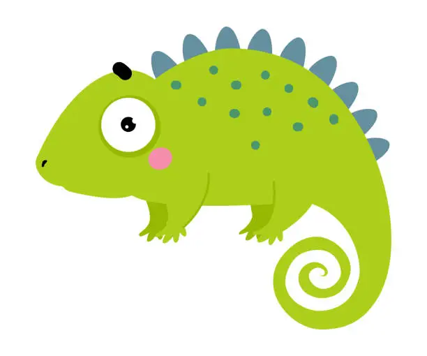 Vector illustration of Happy Green Chameleon Character with Curled Tail Vector Illustration