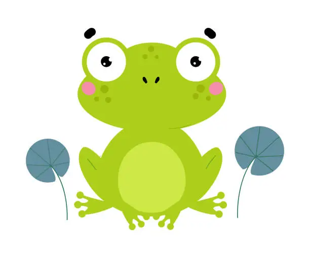 Vector illustration of Happy Green Frog with Protruding Eyes Sitting Vector Illustration