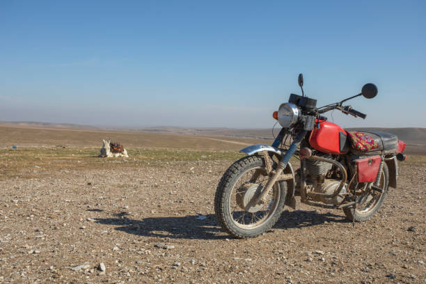 red motorbike in a village