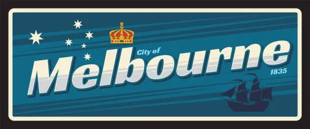 Vector illustration of Melbourne Australian city travel plate