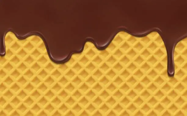 Vector illustration of Realistic chocolate drip melting on wafer