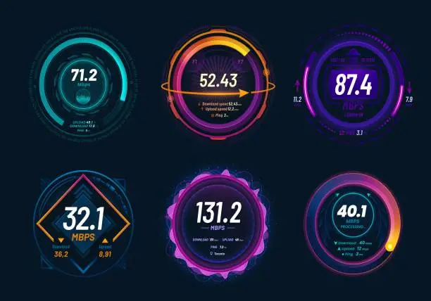 Vector illustration of Internet speed test and 5G speedometer dashboard