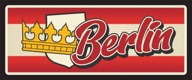 Vector illustration of Berlin German city retro travel plate sign