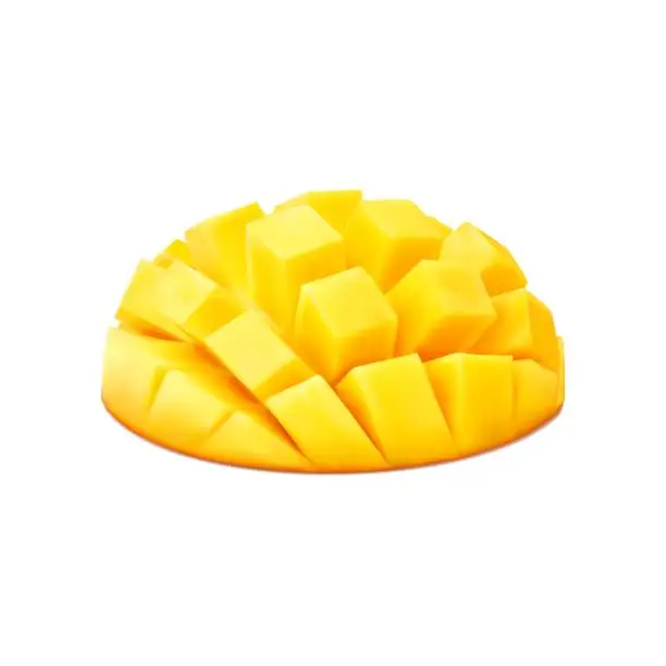 Vector illustration of Raw tropical realistic diced mango fruit, isolated