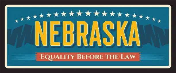 Vector illustration of USA Nebraska state vintage sign, old travel plate