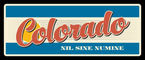 Vintage banner of Colorado, Nil Sine Numine travel plate. American state, vector sign for travel destination, retro board, signboard with typography quote, touristic landmark plaque. Denver capital