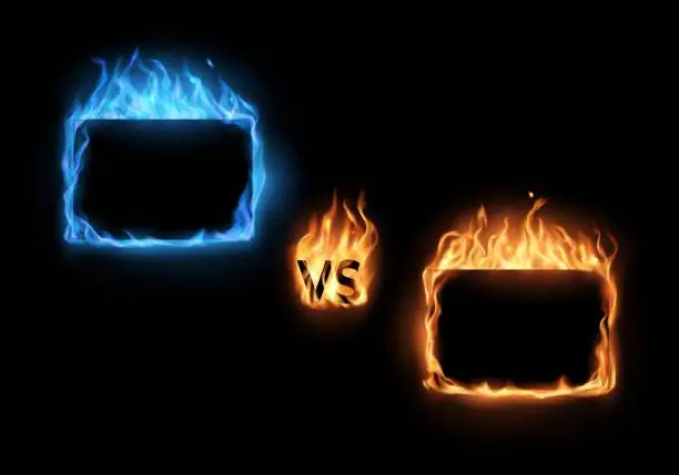 Vector illustration of VS versus fire, gas flame frames for fight battle