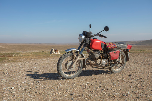 Motorcycle on the road to Meteora, Greece