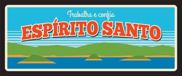 Vector illustration of Espirito Santo Brazil province retro travel plate
