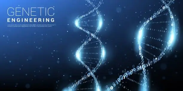 Vector illustration of Digital dna, binary molecular genome code banner