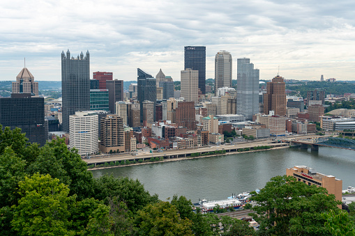 Beautiful view of Pittsburgh skyline as seen from Mount Washington.
