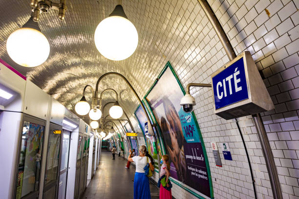 Paris, France - July 23 2022: Cite Paris Metro Station in Paris.