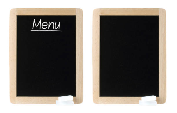 Set of Menu blackboard with white chalks, isolated on a transparent background