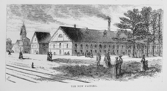 Illustration from Harper's Magazine Volume XLV -June to November 1872  :-   The new Factory was part of 19th century Industrial Experiment at South Manchester, Connecticut