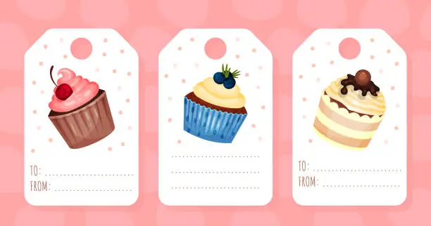Vector illustration of Tasty Cupcake Tag Design with Sweet Dessert Vector Template