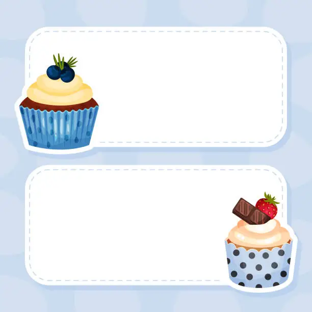 Vector illustration of Tasty Cupcake Empty Frame Design with Sweet Dessert Vector Template