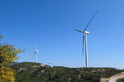 White wind turbines