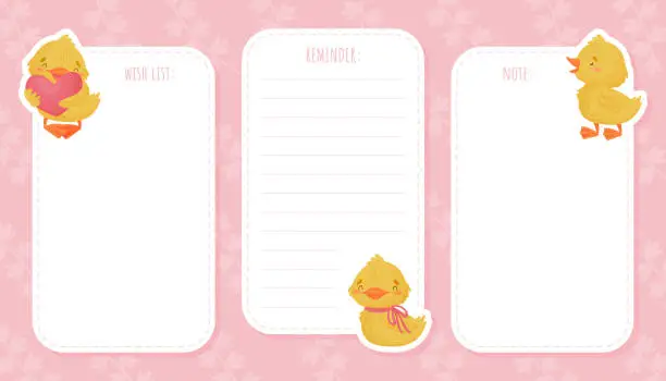 Vector illustration of Empty Card Frame with Cute Yellow Duckling Chick Vector Template
