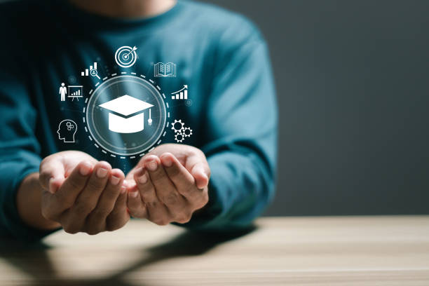 istock Online education concept. Businessman with Online education training icons and e-learning webinar on internet. Increase business working skills. Education internet technology. 2075818270