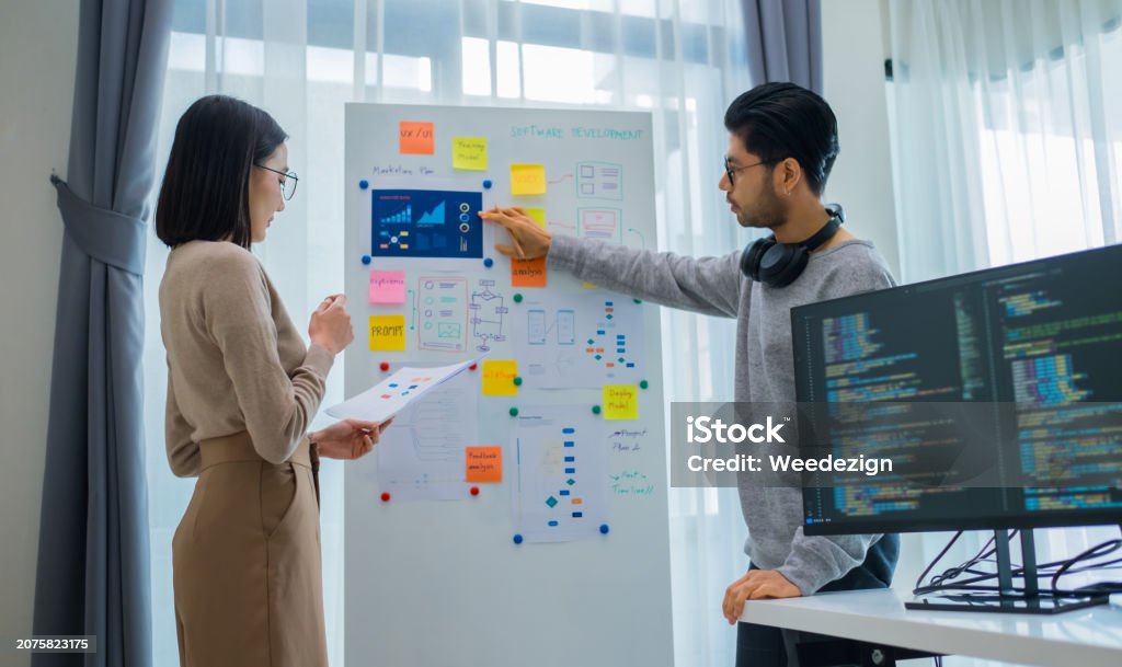 Developer Team Present Project Interface Design With Board And Solving ...