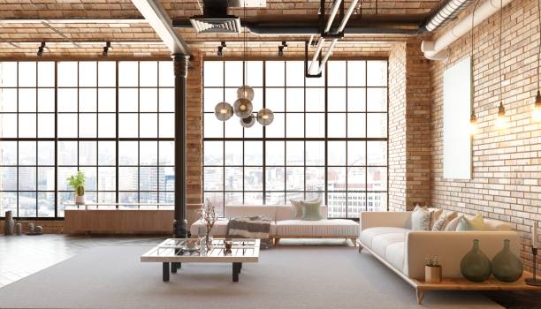 istock A modern loft living room with a couch, a coffee table 2075834346