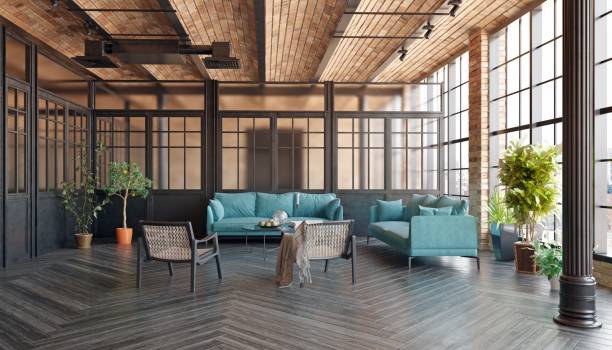 istock A modern loft living room with a couch, a coffee table 2075834437