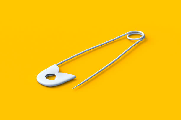 istock Open safety pin on orange background. Tool for sewing. 3d render 2075841826