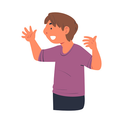 Man Character Telling Funny Story and Joke Having Fun Gesturing Vector Illustration. Cheerful Young Male with Good Sense of Humor Amusing Someone Concept