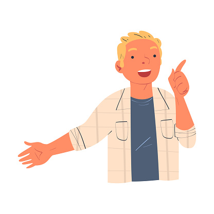Man Character Telling Funny Story and Joke Having Fun Gesturing Vector Illustration. Cheerful Young Male with Good Sense of Humor Amusing Someone Concept