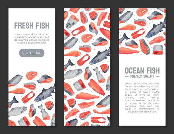 Vector illustration of Fresh Fish Banner Design with Flesh and Fillet Vector Template