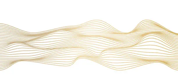 Vector illustration of Abstract line art wavy digital line pattern (texture) in gold color isolated on transparent background.