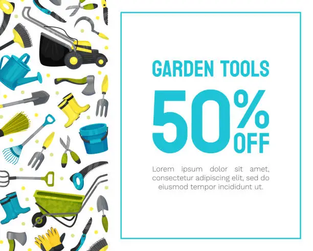 Vector illustration of Garden Tools Banner Design with Handy Instrument Vector Template