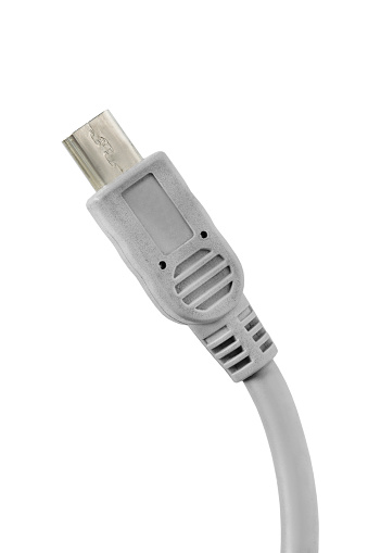 USB-micro plug grey cable isolated on white background