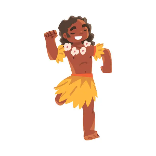 Vector illustration of Hawaiian Man Character with Lei Garland or Wreath Hula Dancing Vector Illustration