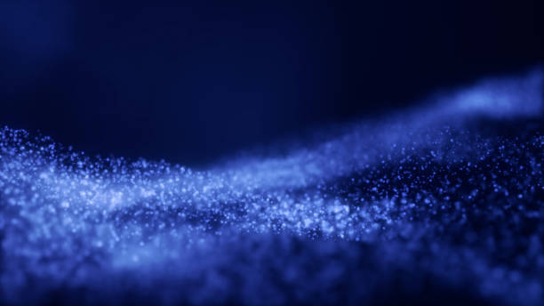 istock Abstract surface flowing glowing blue purple particles of energy waves. Fractal waveform responding to vibrations. Dispersive audio visual magic. Digital, Smooth, Futuristic concept. 2075877242