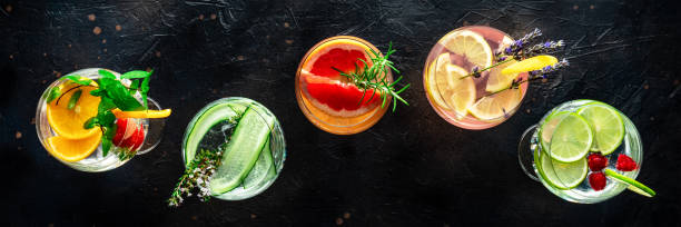 istock Fancy cocktails with fresh fruit. Gin and tonic drinks with ice at a party 2075877469
