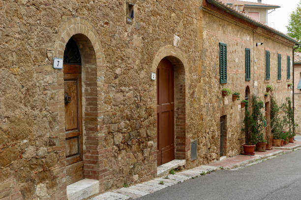 San Quirico d'Orcia, Province of Siena, Tuscany, Italy - 25 October 2022: San Quirico d'Orcia is a comune of about 2,500 inhabitants in the Province of Siena in the Italian region Tuscany, located about 80 kilometres southeast of Florence and about 35 kilometres southeast of Siena inside the Valdorcia landscape. It is named in honor of Saint Quiricus.