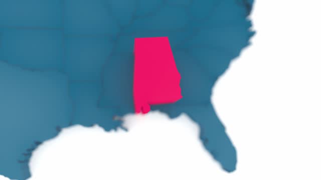 Map of ALABAMA United States America USA, 3D Animation
