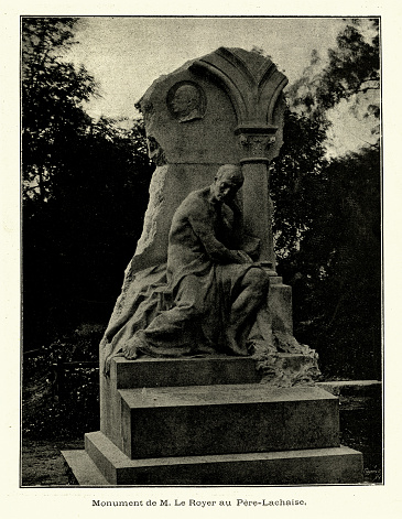 Vintage picture of Monument to Philippe Le Royer in Père Lachaise Cemetery, Paris, a French and Swiss politician from the 19th century, who served as the president of the French Senate and as the minister of Justice