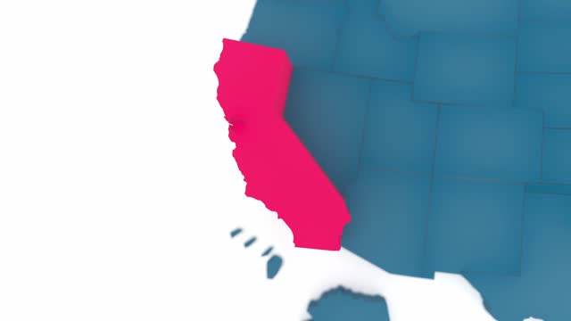 Map of CALIFORNIA United States America USA, 3D Animation