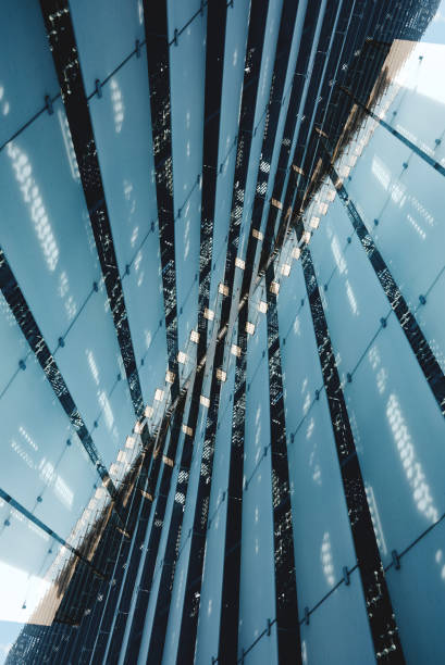 mirrored geometry lines and shapes, symmetry perspective pattern, hi-tech abstract background